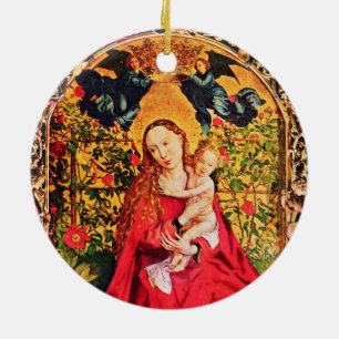 MADONNA FRÅN RO BOWER MISTLETOES,HOLLY BERRIES JULGRANSPRYDNAD KERAMIK