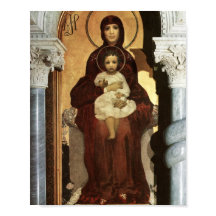 Madonna Holding Baby Jesus på Throne
