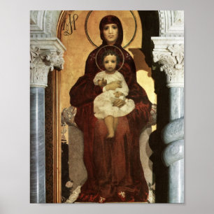 Madonna Holding Baby Jesus på Throne Poster