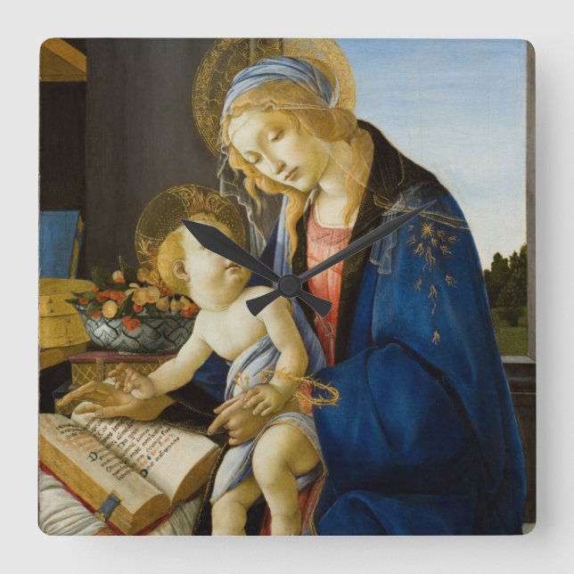 Madonna i Bok från Botticelli Fyrkantig Klocka (Framsida)