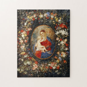 Madonna i Flower Garland Rubens katolik Pussel