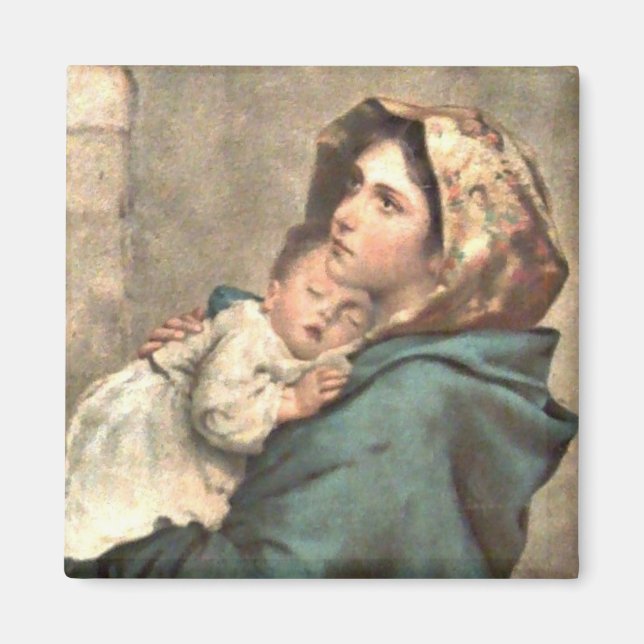 Madonna i Scarf Holds Baby Jesus Magnet (Framsidan)