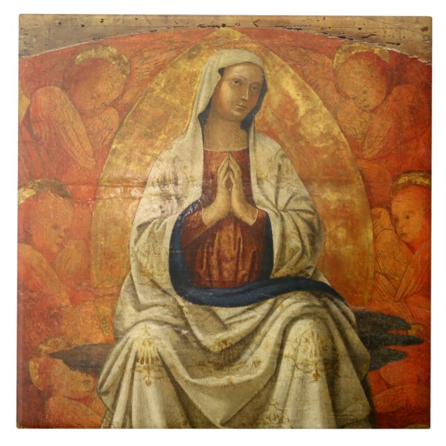 Madonna in Gloria (Virgin Mary Enthroned) Kakelplatta (Framsidan)