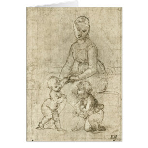 Madonna, Kristus och Johannes Döparen av Rapahel Hälsningskort