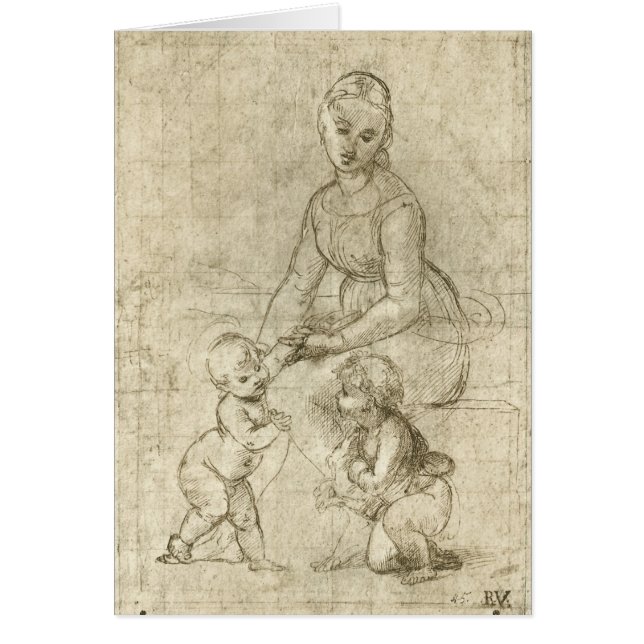 Madonna, Kristus och Johannes Döparen av Rapahel Hälsningskort (Framsidan)