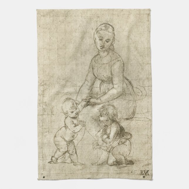 Madonna, Kristus och Johannes Döparen av Rapahel Kökshandduk (Vertikal)