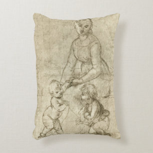 Madonna, Kristus och Johannes Döparen av Rapahel Prydnadskudde