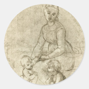 Madonna, Kristus och Johannes Döparen av Rapahel Runt Klistermärke