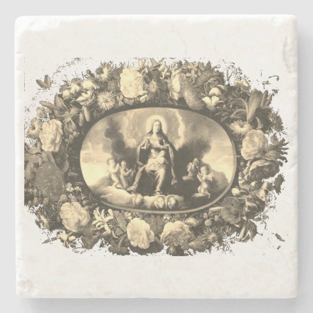 Madonna – Maria – Blumenkranz – shabby chic Stenunderlägg (Framsidan)