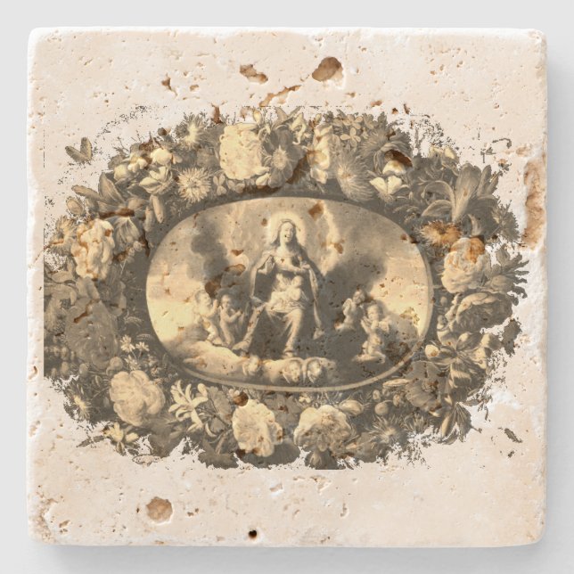 Madonna – Maria – Blumenkranz – shabby chic Stenunderlägg (Framsidan)