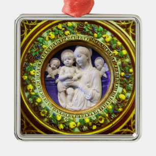 MADONNA MED BARN, ÄNGLAR BLOMMIGT KRONA Blue Gem Julgransprydnad Metall