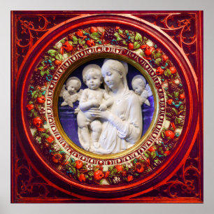 MADONNA MED BARN,ÄNGLAR RENAISSANCE BLOMMIGT KRONA POSTER