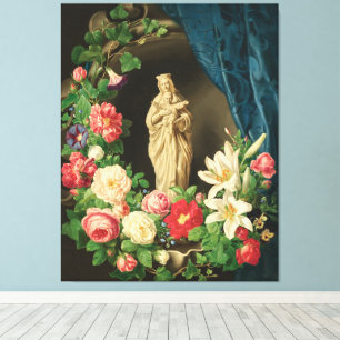 Madonna med barn i en blomsterlig ranka av rosor canvastryck