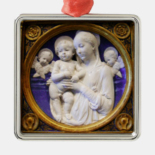 MADONNA MED BARN OCH ÄNGLAR Round Blue Sapphire Julgransprydnad Metall