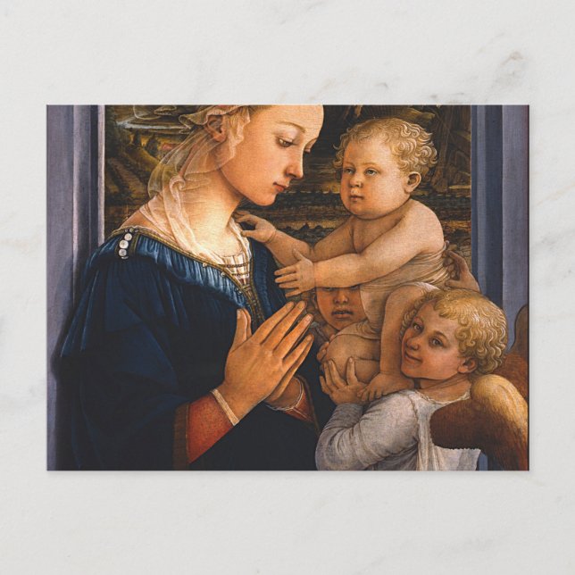 Madonna med barn och två Änglar av Filippo Lippi Vykort (Framsida)
