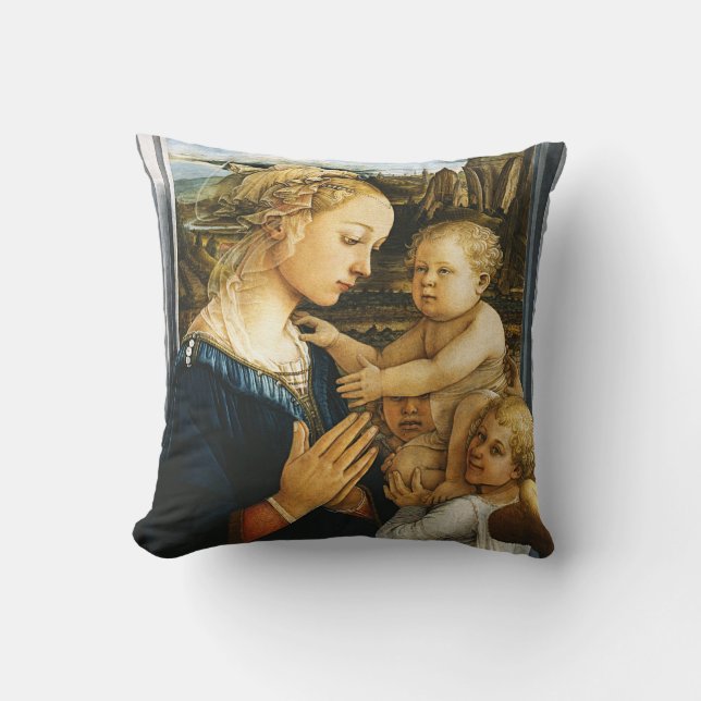 Madonna med barn och två Änglar, Filippo Lippi Kudde (Framsida)