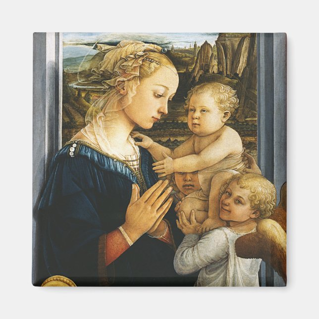 Madonna med barn och två Änglar, Filippo Lippi Magnet (Framsidan)