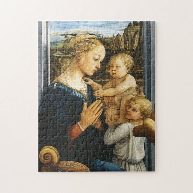 Madonna med barn och två Änglar, Filippo Lippi Pussel (Vertikal)