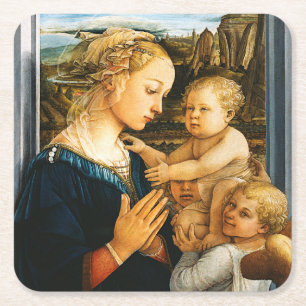 Madonna med barn och två Änglar, Filippo Lippi Underlägg Papper Kvadrat