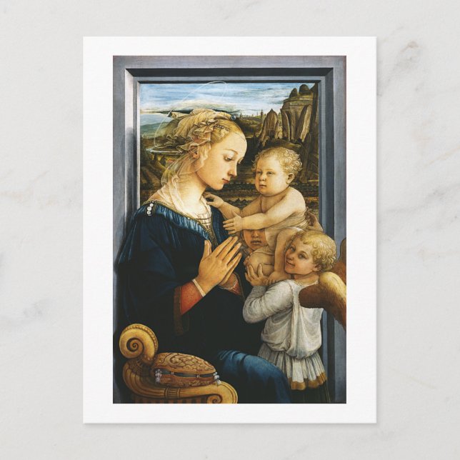 Madonna med barn och två Änglar, Filippo Lippi Vykort (Framsida)