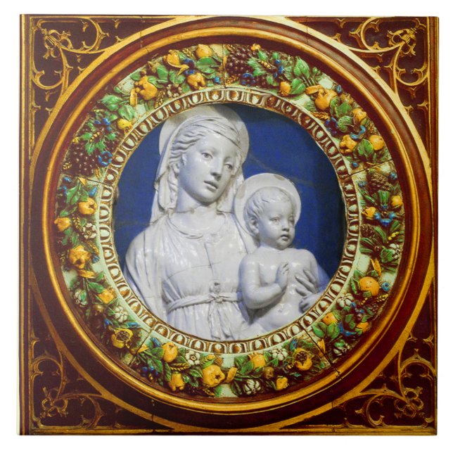 MADONNA MED BARN,RENAISSANCE BLOMMIGT KRONA KAKELPLATTA (Framsidan)