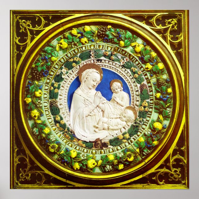 MADONNA MED BARN RENÄSSANS BLOMKrona Poster (Framsidan)