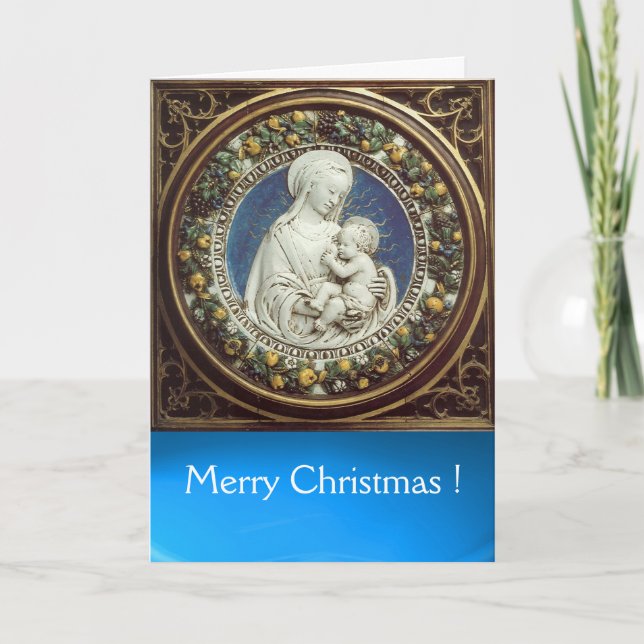 MADONNA MED BARN, Round Blue Sapphire Helgkort (Framsida)