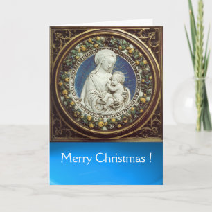 MADONNA MED BARN, Round Blue Sapphire Helgkort