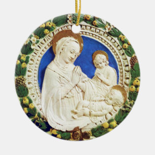 MADONNA MED BARN Round Blue Sapphire Julgransprydnad Keramik