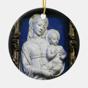 MADONNA MED BARN Round Blue Sapphire Julgransprydnad Keramik