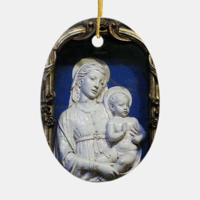 MADONNA MED BARN Round Blue Sapphire Julgransprydnad Keramik (Framsidan)