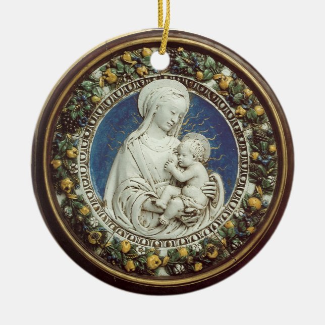 MADONNA MED BARN Round Blue Sapphire Julgransprydnad Keramik (Framsidan)