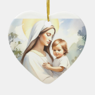 Madonna med Child Jesus Julgransprydnad Keramik