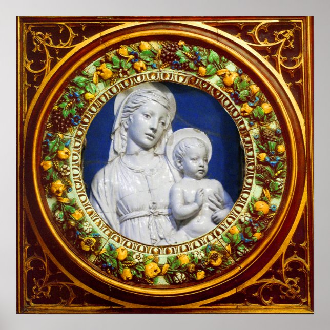 MADONNA MED CHILD RENAISSANCE BLOMMIGT KRONA POSTER (Framsidan)