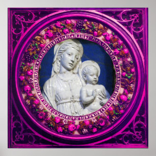 MADONNA MED CHILD RENAISSANCE BLOMMIGT KRONA POSTER