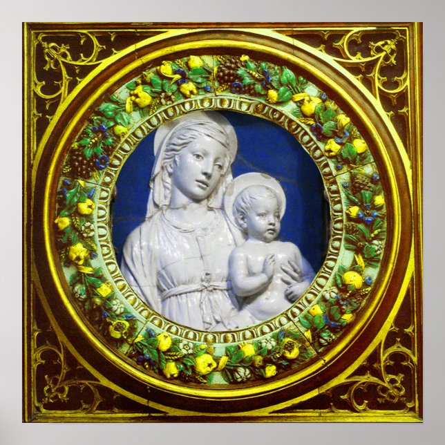 MADONNA MED CHILD RENAISSANCE BLOMMIGT KRONA POSTER (Framsidan)