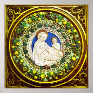 MADONNA MED CHILD RENAISSANCE BLOMMIGT KRONA POSTER