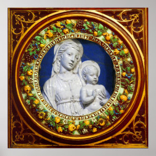 MADONNA MED CHILD RENAISSANCE BLOMMIGT KRONA POSTER