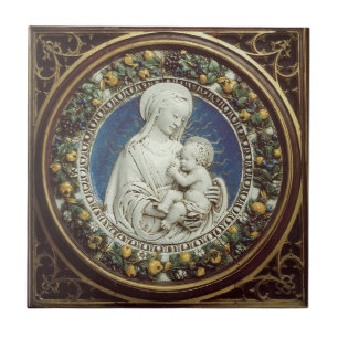 MADONNA MED DEN BLOM- KRONAN FÖR BARNRENAISSANCE KAKELPLATTA