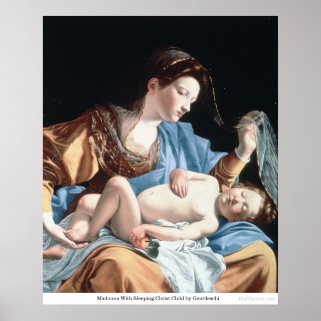 Madonna med Gentileschi som barn med sovande Krist Poster (Framsidan)