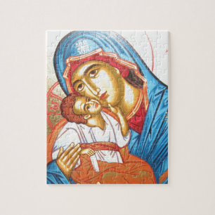 Madonna med guld för symbol för Jesus Byzantine Pussel