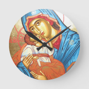 Madonna med guld för symbol för Jesus Byzantine Rund Klocka