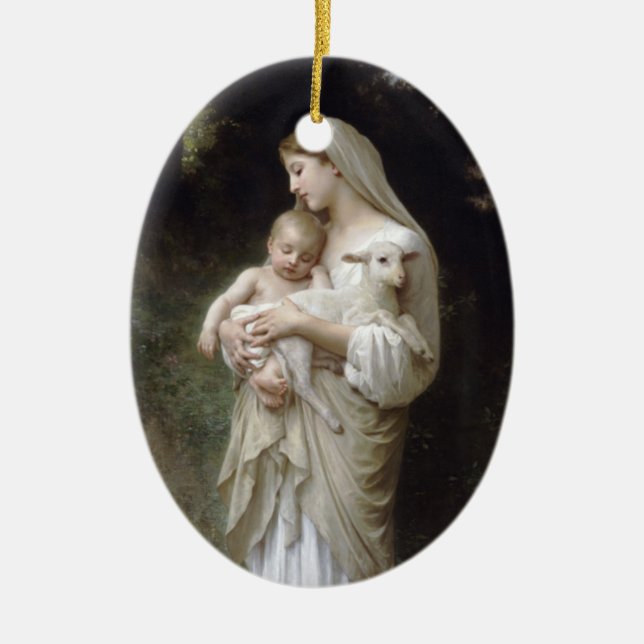Madonna med Lamb - Bouguereau Julgransprydnad Keramik (Framsidan)