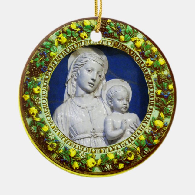 MADONNA MED RUNDA Blåblå Sapphire Ceramic Orn Julgransprydnad Keramik (Framsidan)