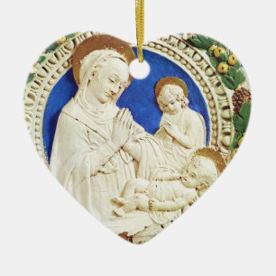 MADONNA MED RUNT Blått Sapphire Heart Julgransprydnad Keramik
