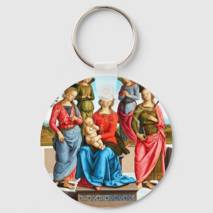 Madonna med Saints och Änglar Keychain Nyckelring