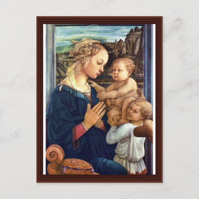 Madonna med två Änglar av Lippi Fra Filippo Vykort (Framsida)