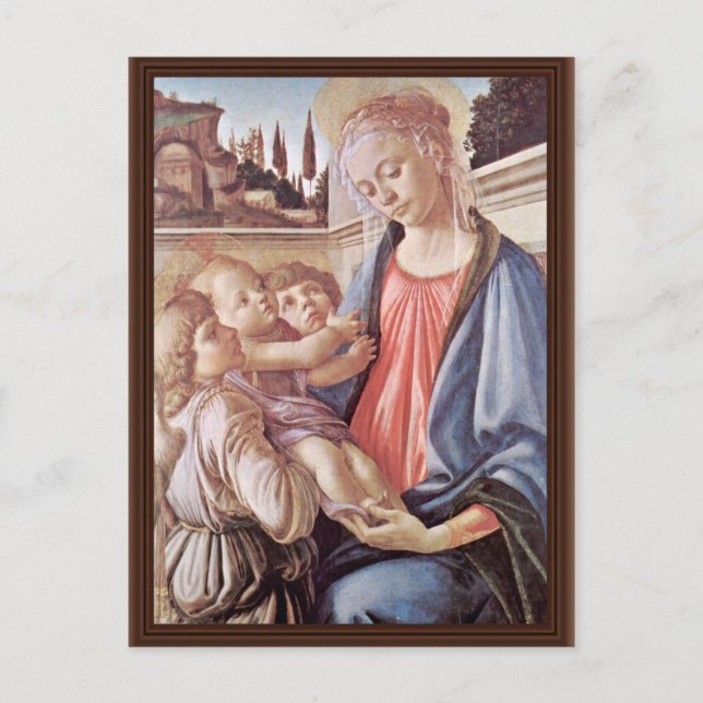 Madonna med två Änglar, av Sandro Botticelli Vykort (Framsida)