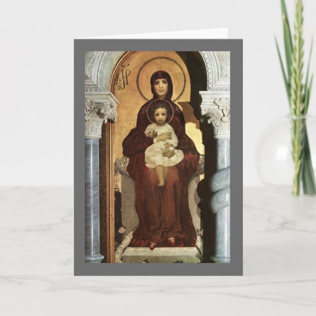 Madonna och Baby Jesus på Throne Helgkort (Framsida)