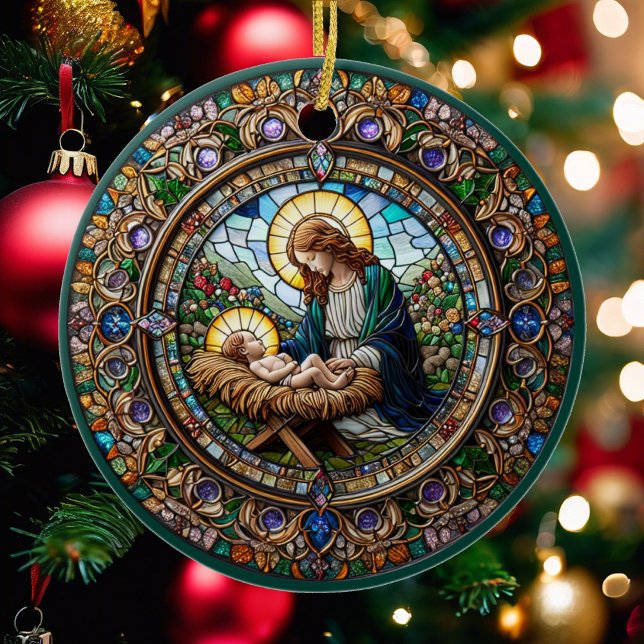 Madonna och Baby Jesus Religiösa jul Julgransprydnad Keramik (Skapare uppladdad)